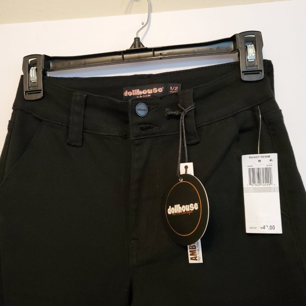 NWT Dollhouse Black Boggy Denim Jeans High Rise Wide Leg, Size 1/2 - Picture 5 of 13
